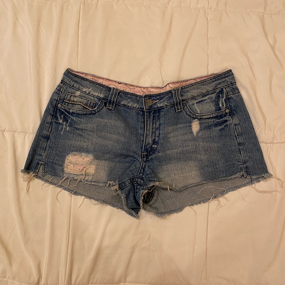 Distressed jean shorts